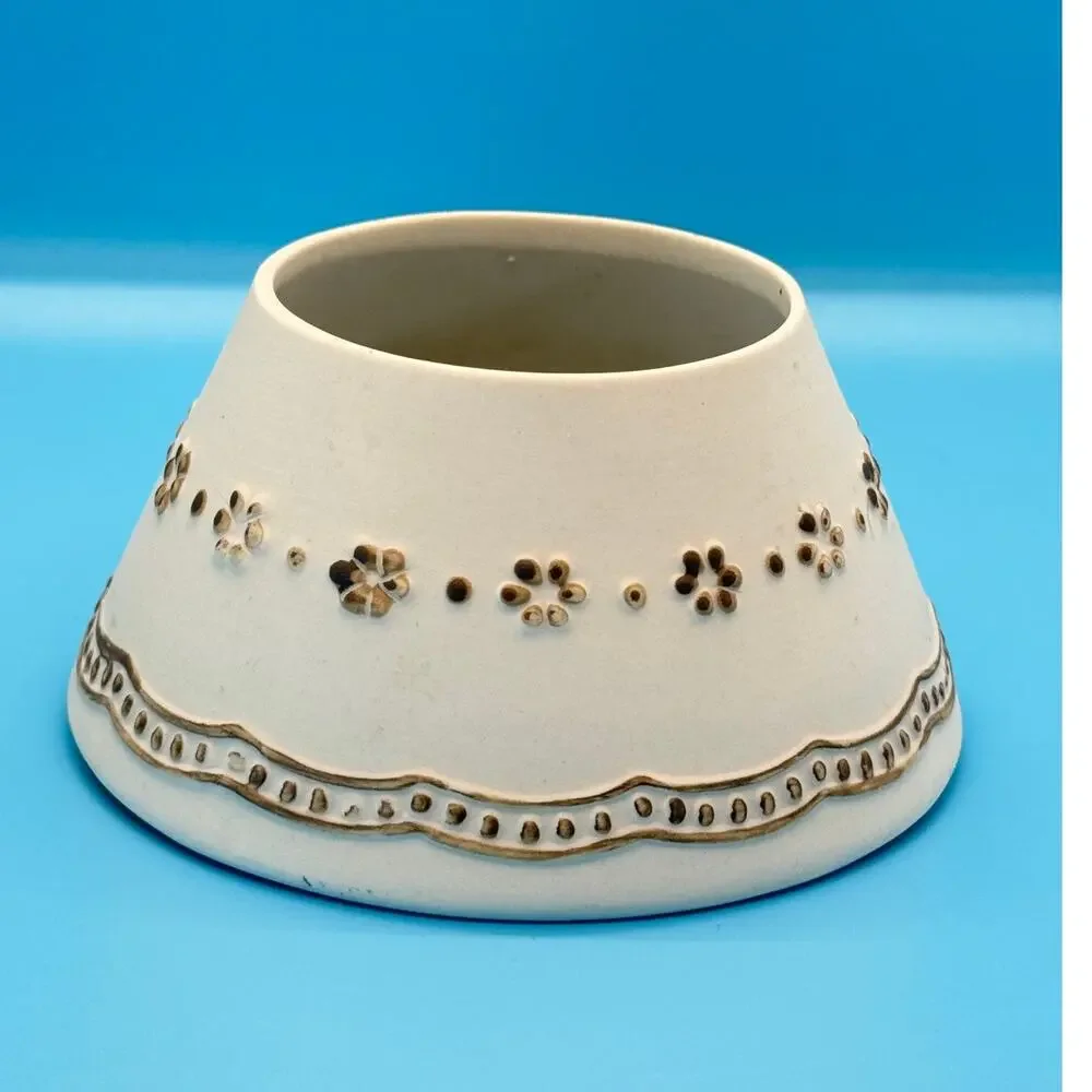 VTG Brown Floral Scallop Ceramic Candle Jar Shade‎ Bell Cottagecore Farmhouse